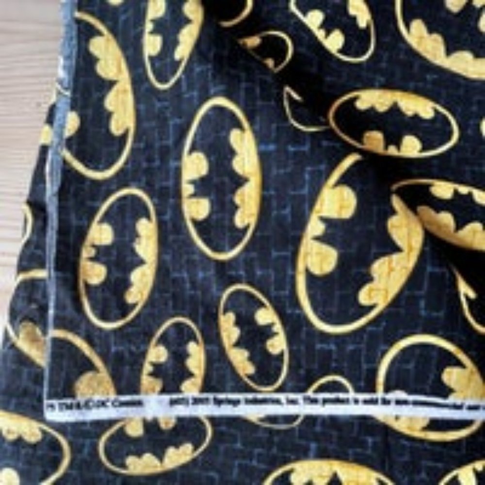 Batman Fabric DC Comics Black Background w/Brick Outline & The Bat Signal